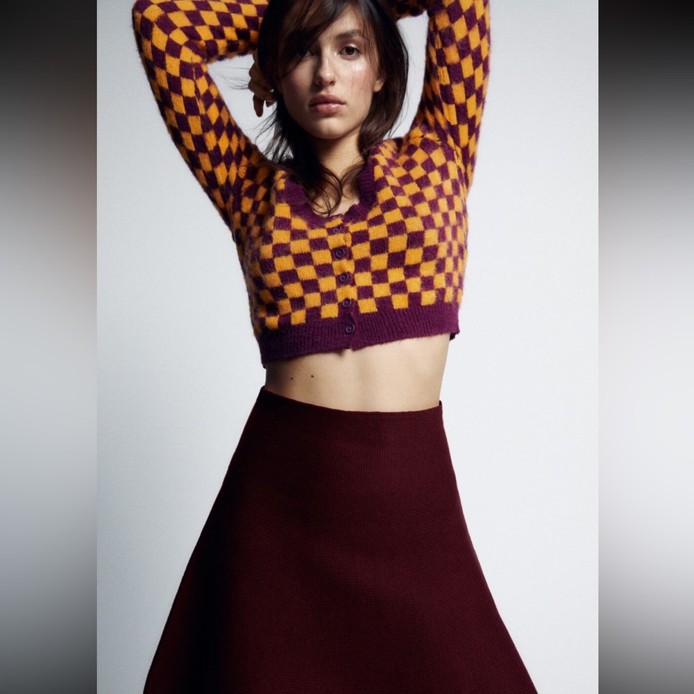 Zara Plaid Knit Cropped Sweater - Sz Medium - NWT